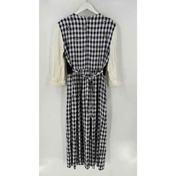 Allison Che Vintage Dress Womens 16 Blue White Check Print Maxi Vest Ruffles - Picture 13 of 16